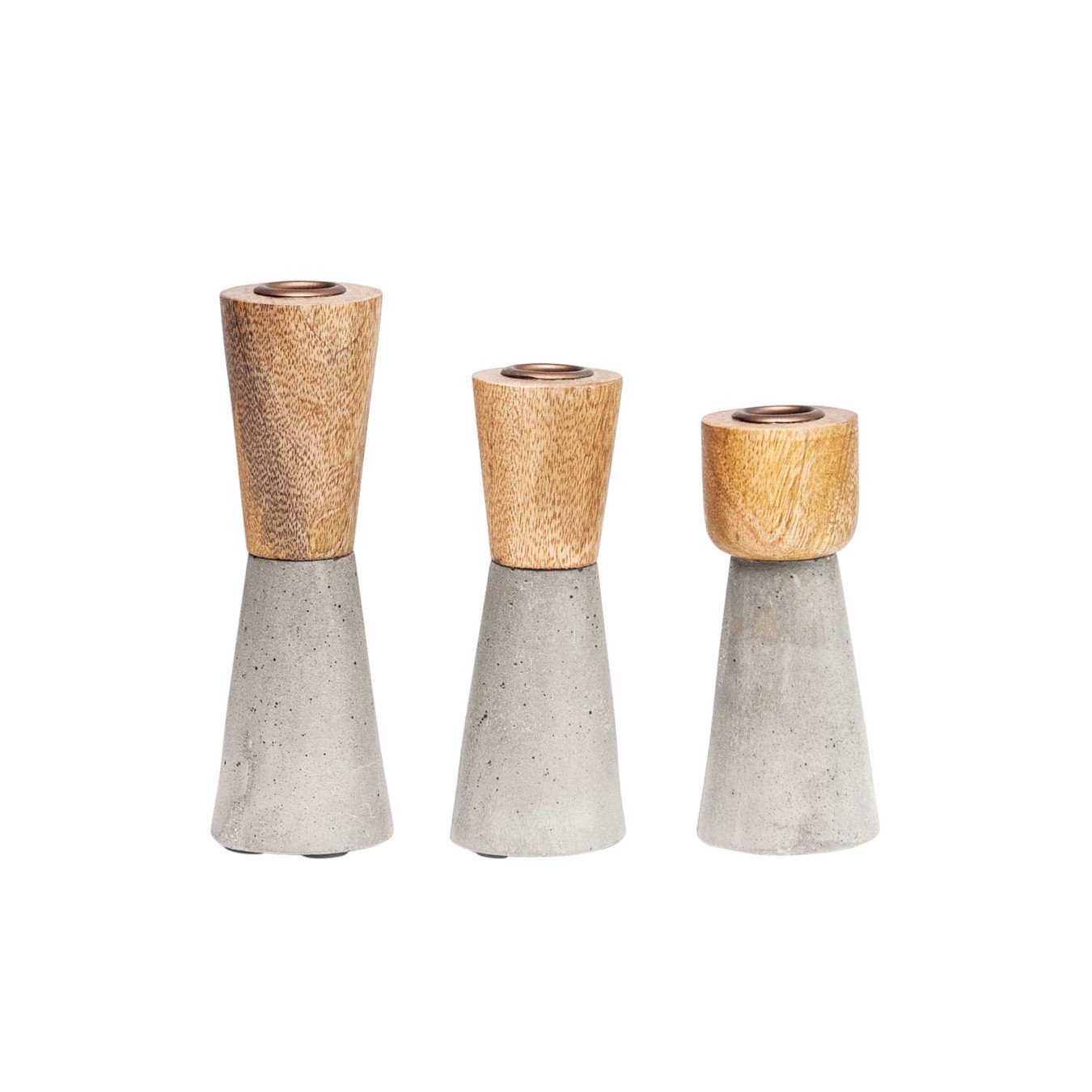 Brown Wood & Grey Cement Candleholders (Set of 3 Sizes)