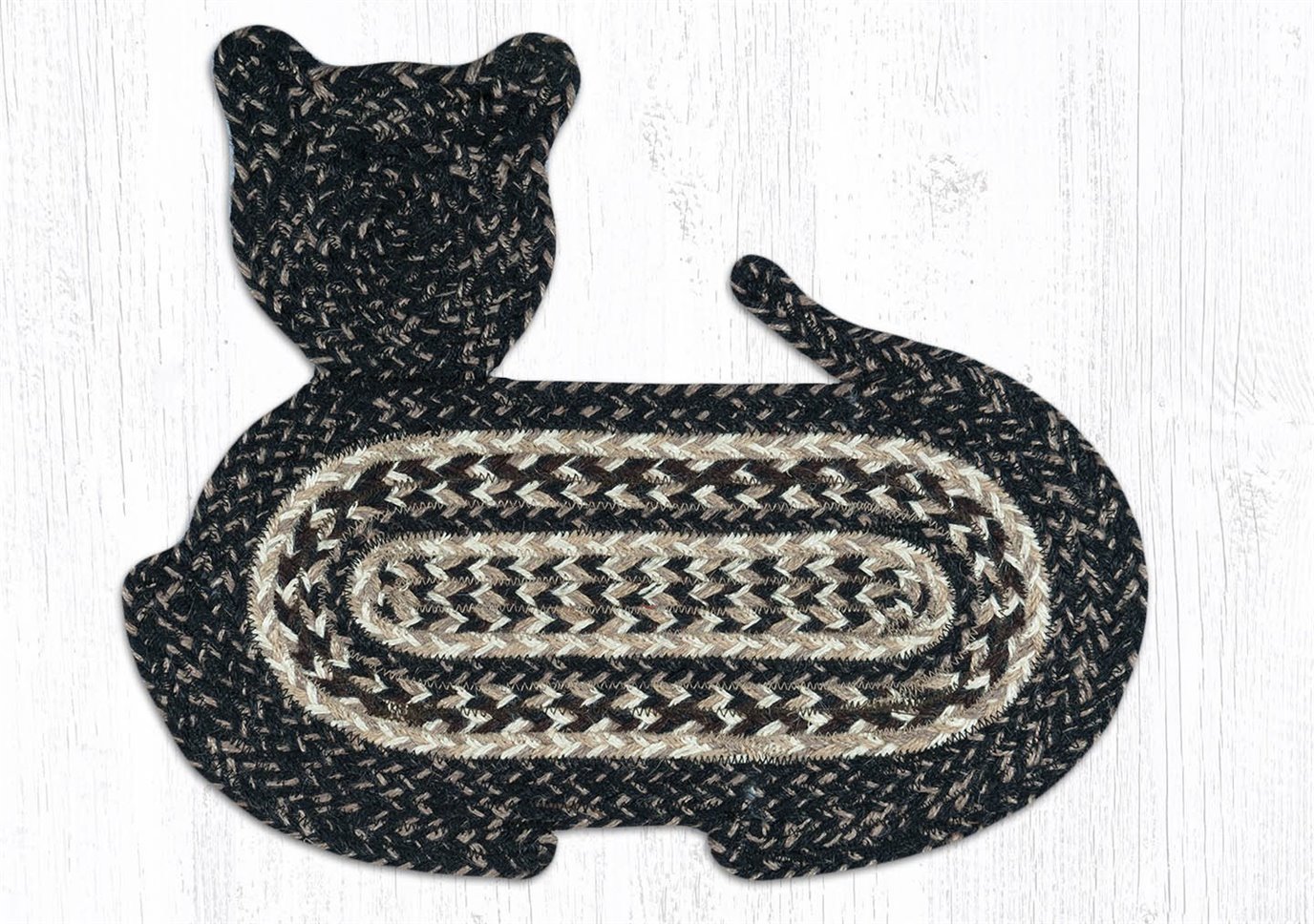 Black + Tan Braided Cat Shaped Rug 14.5"x19.5"