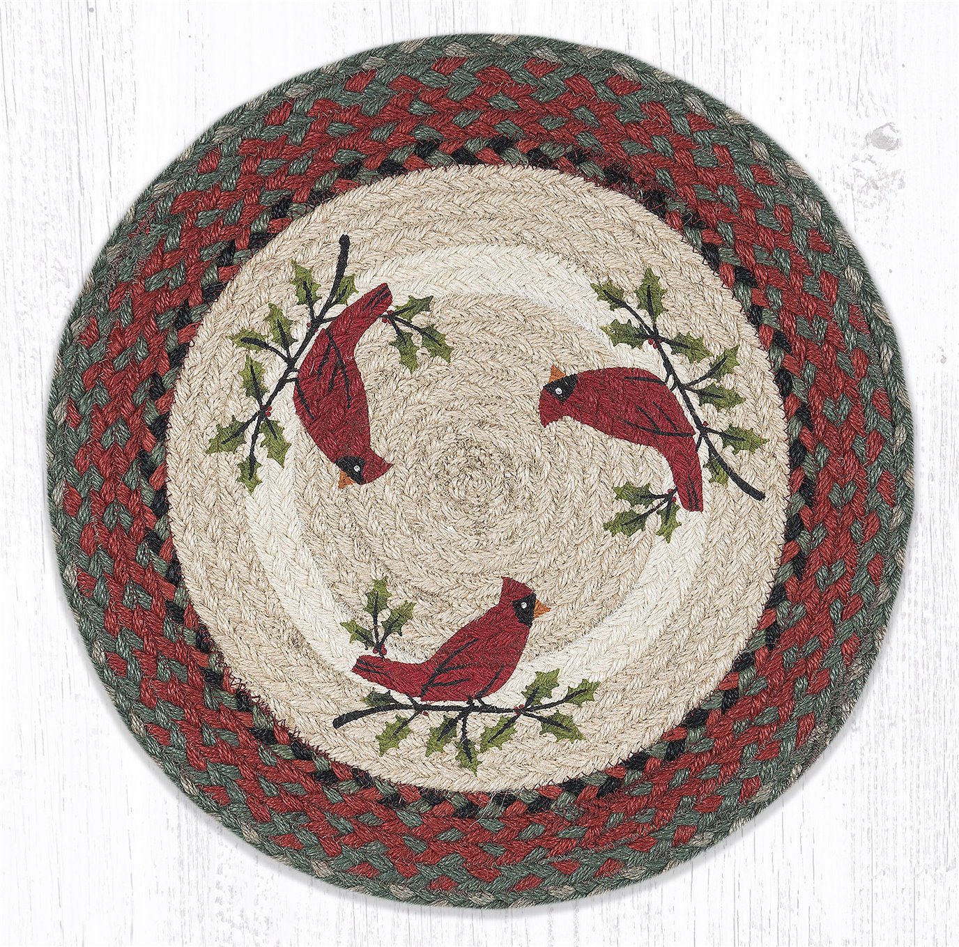 Holly Cardinal Printed Round Braided Placemat 15"x15"