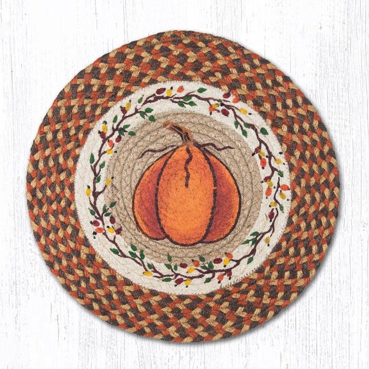 Harvest Pumpkin Printed Round Braided Placemat 15"x15"