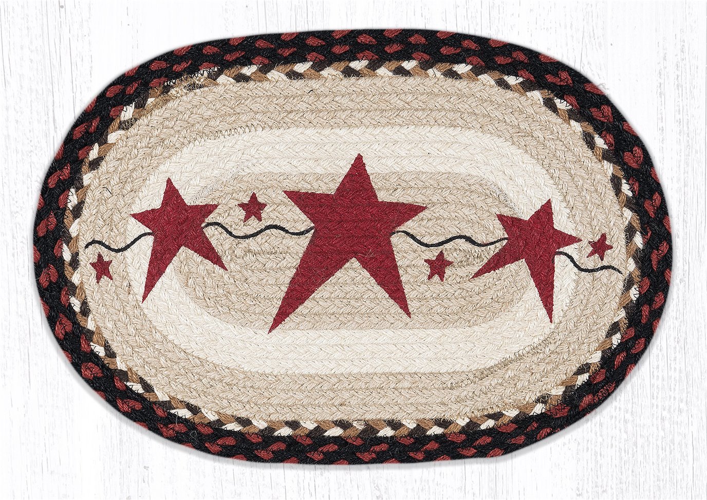 Primitive Star Burgundy Oval Braided Placemat 13"x19"