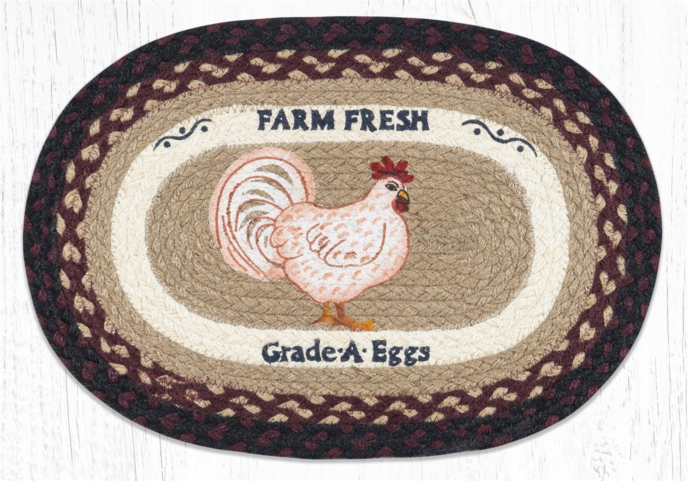 Farmhouse Chicken Oval Braided Placemat 13"x19"