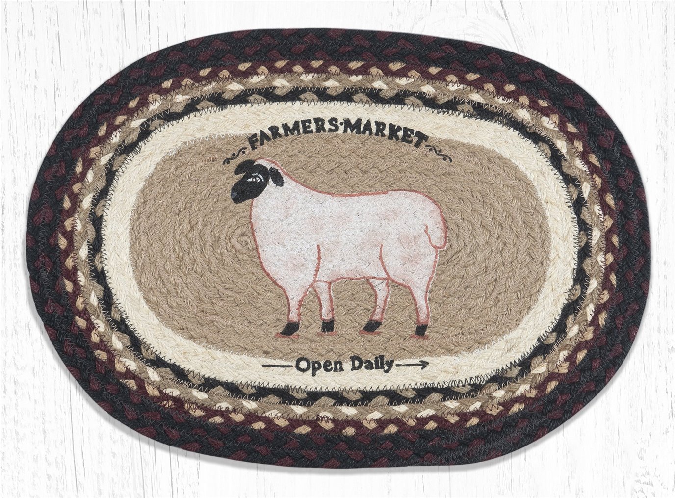 Farmhouse Sheep Oval Braided Placemat 13"x19"