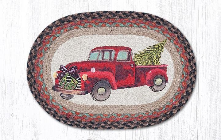 Christmas Truck Oval Braided Placemat 13"x19"