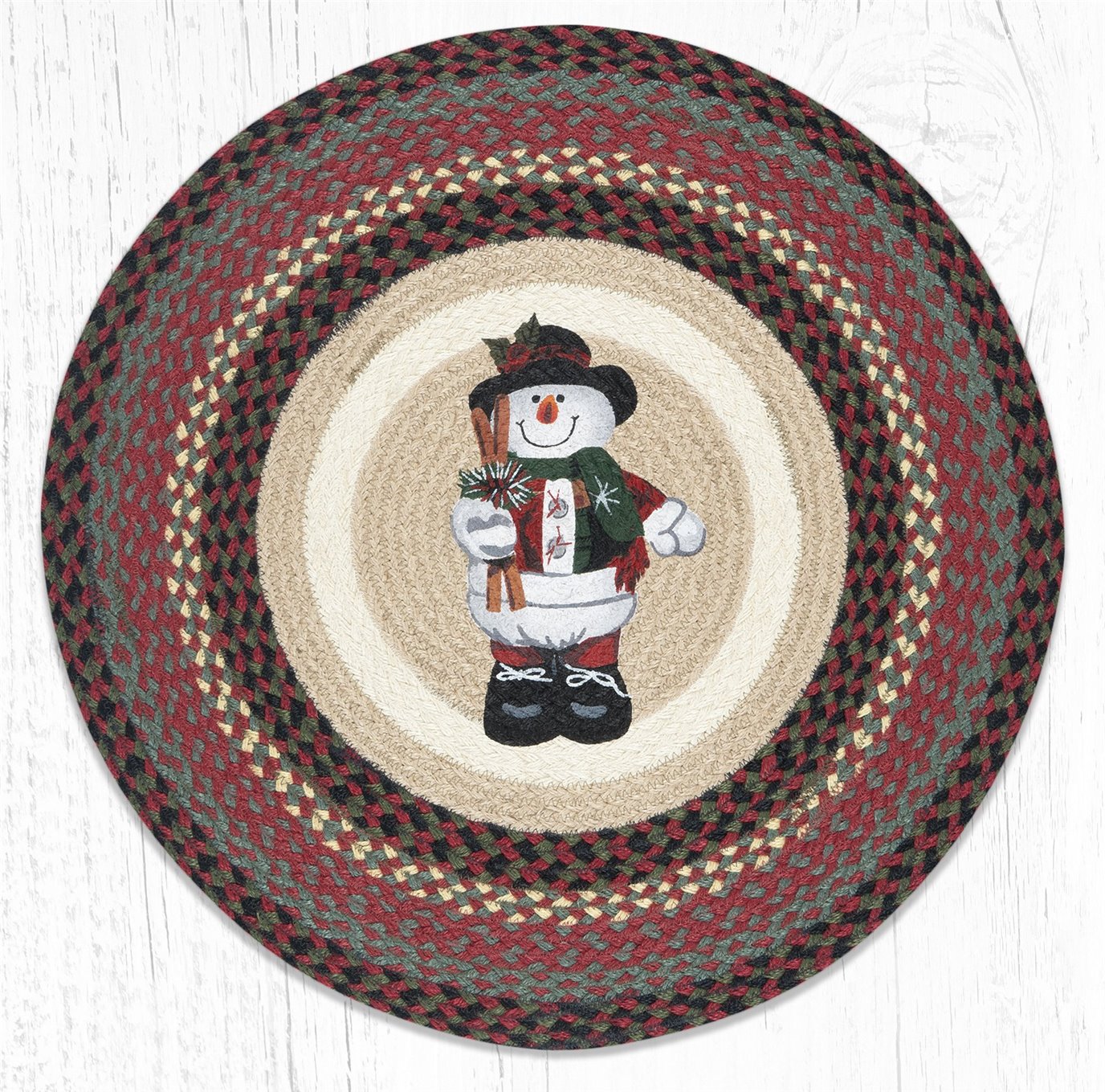 Snowman in Top Hat Round Braided Rug 27"x27"