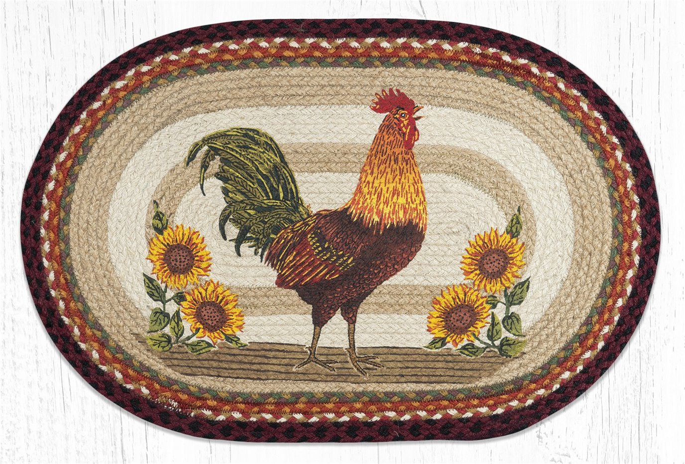 Sunflower Rooster Oval Braided Rug 20"x30"