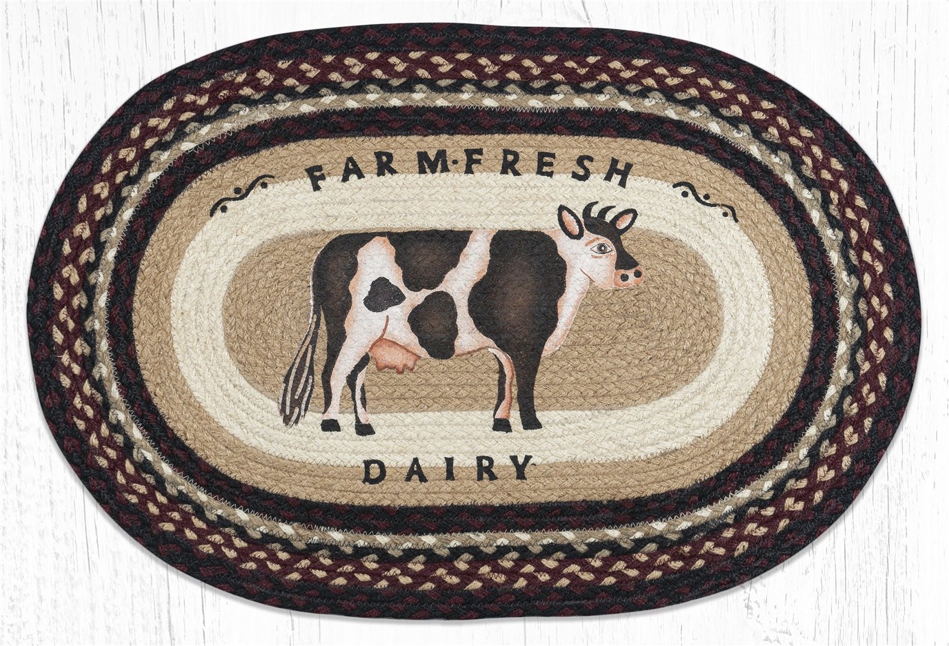 Farmhouse Cow Oval Braided Rug 20"x30"