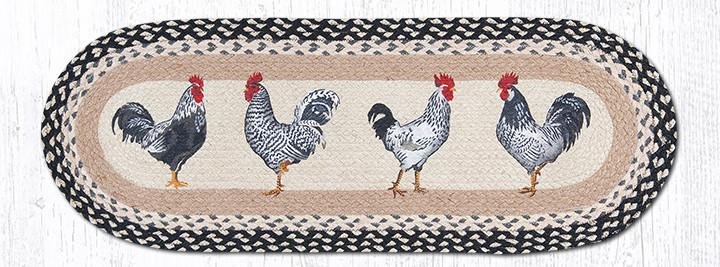 Roosters Oval Braided Table Runner 13"x36"