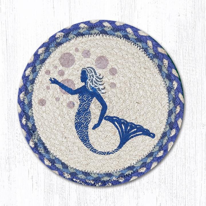 Blue Mermaid Printed Round Braided Trivet 10"x10"