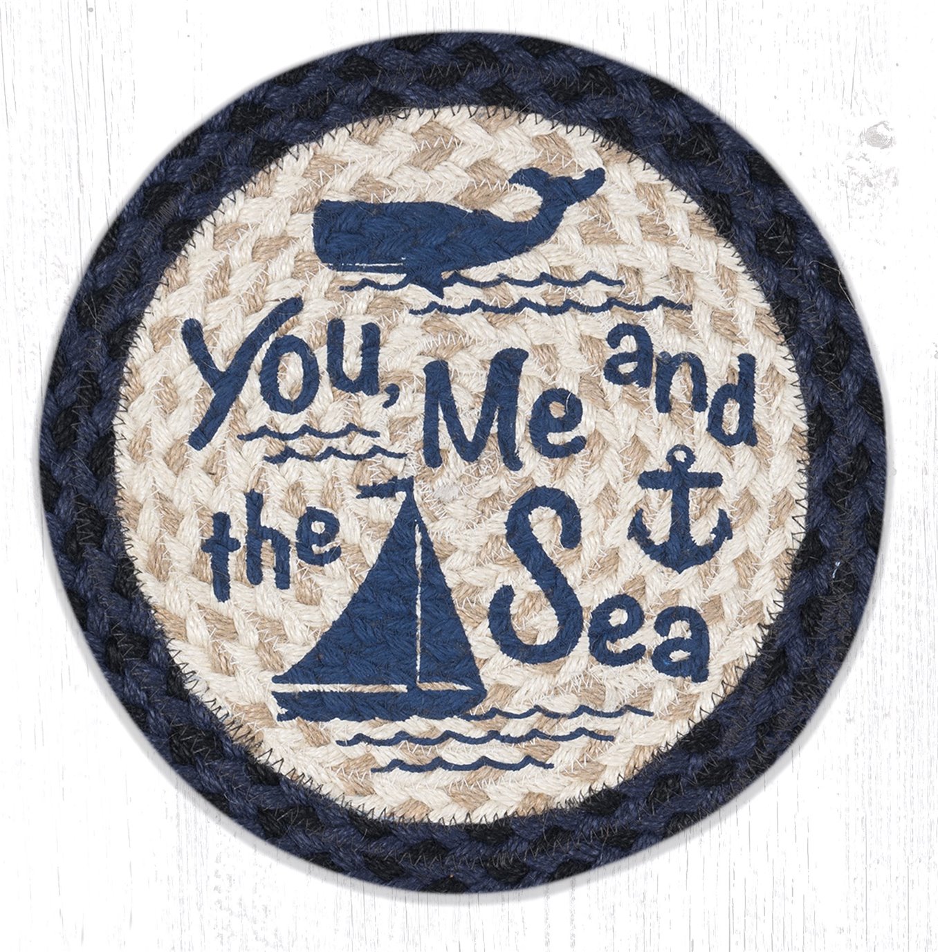 You, Me and the Sea Printed Round Braided Trivet 10"x10"