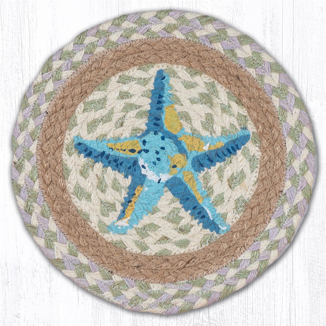 Starfish Printed Round Braided Trivet 10"x10"