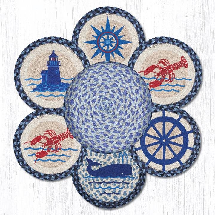 Nautical Braided Trivets in a Basket 10"x10", Set of 6