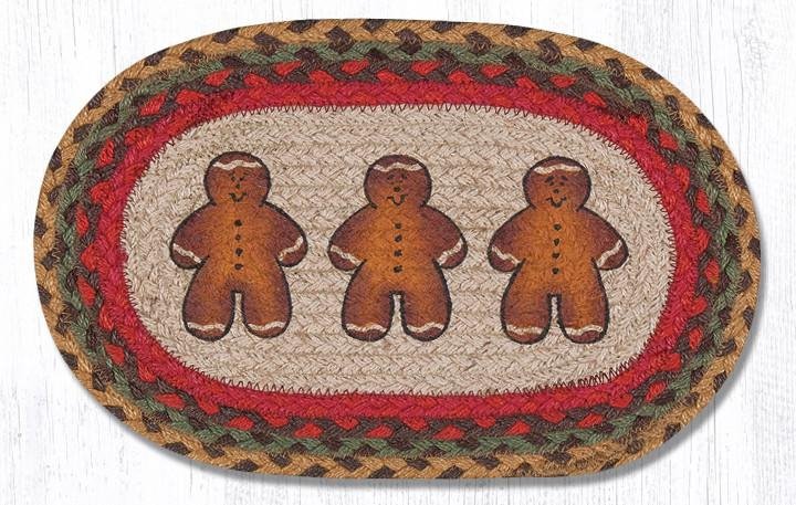 Gingerbread Man Printed Oval Braided Swatch 10"x15"