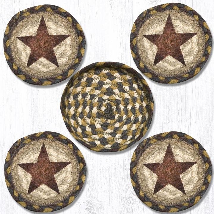 Gold Star Braided Coasters in a Basket 5"x5" Set of 4