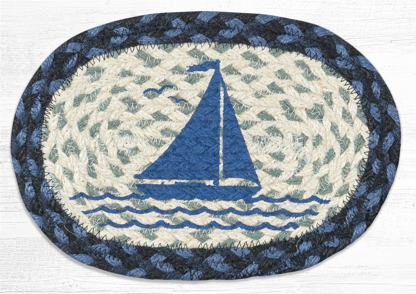 Sailboat Printed Oval Braided Swatch 7.5"x11"