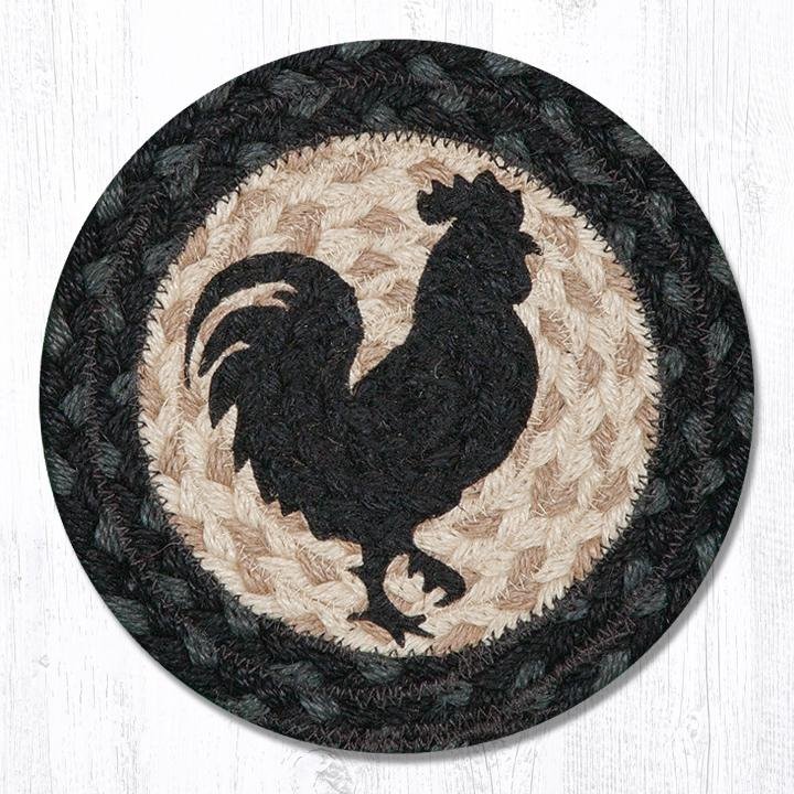 Rooster Silhouette Round Large Braided Coaster 7"x7" Set of 4