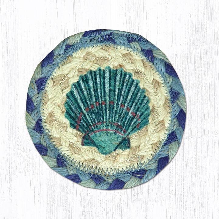 Blue Scallop Printed Braided Coaster 5"x5" Set of 4
