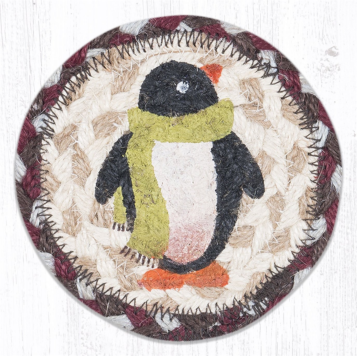 Penguin Printed Braided Coaster 5"x5" Set of 4