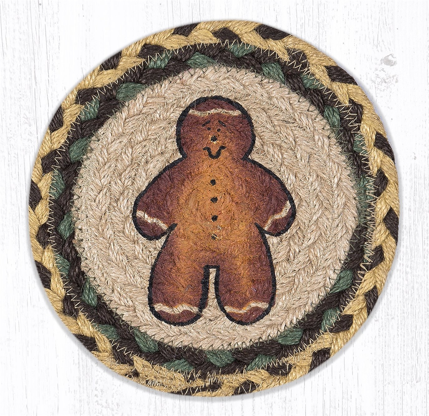 Gingerbread Man Round Large Braided Coaster 7"x7" Set of 4
