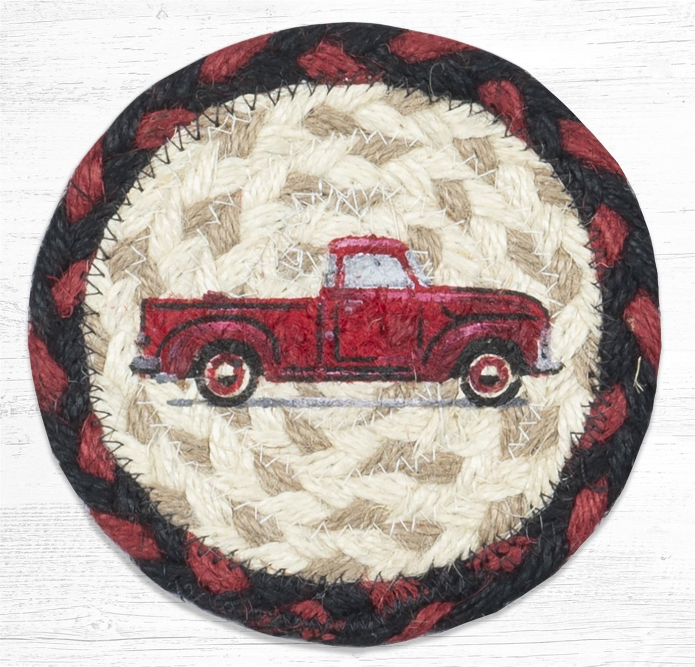 Vintage Red Truck Printed Braided Coaster 5"x5" Set of 4