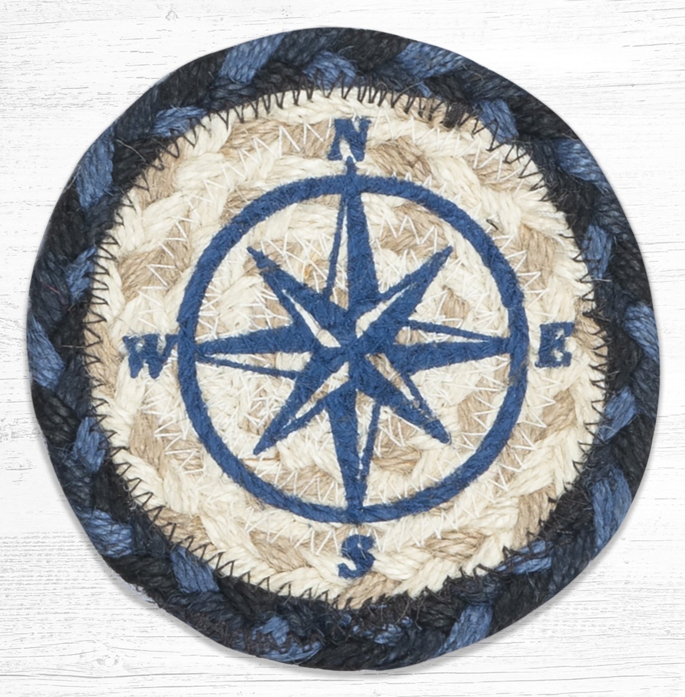 Compass Rose Printed Braided Coaster 5"x5" Set of 4