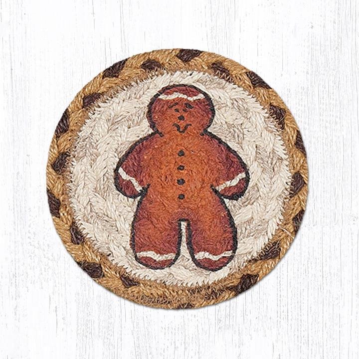 Gingerbread Man Printed Braided Coaster 5"x5" Set of 4