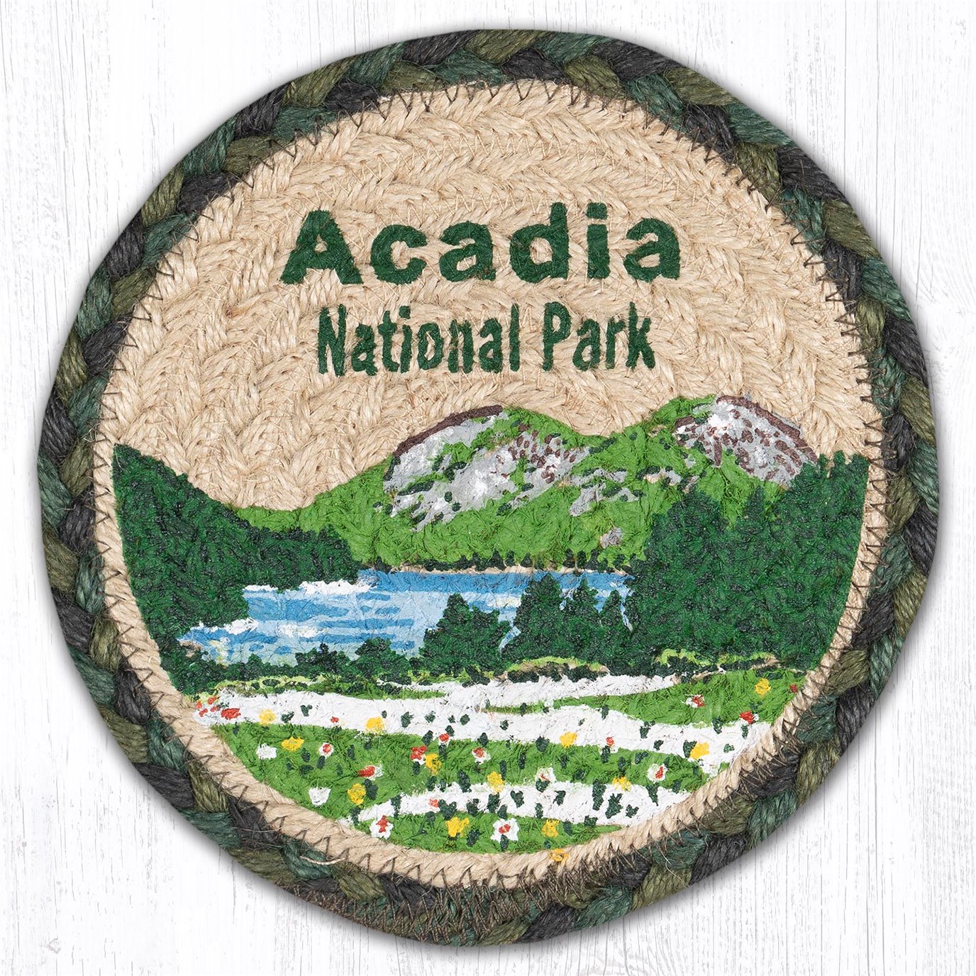 Acadia Bubbles Round Large Braided Coaster 7"x7" Set of 4