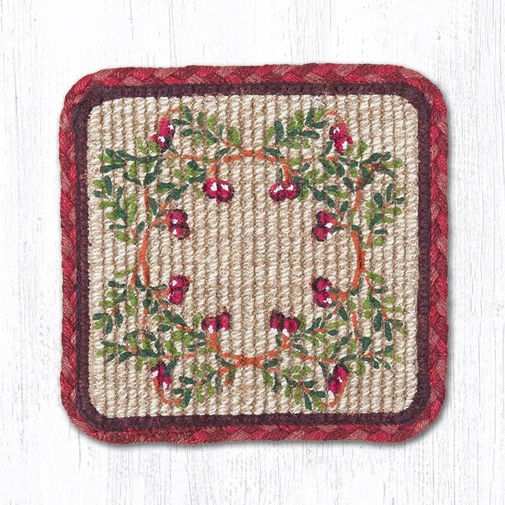 Cranberries Wicker Weave Braided Coaster 5"x5" Set of 4