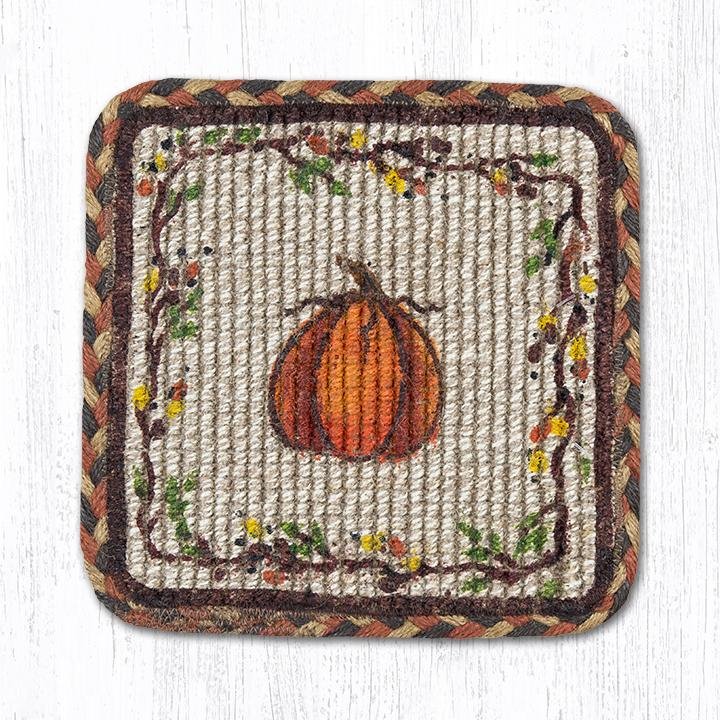 Harvest Pumpkin Wicker Weave Braided Coaster 5"x5" Set of 4