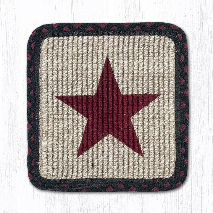 Burgundy Star Wicker Weave Braided Coaster 5"x5" Set of 4