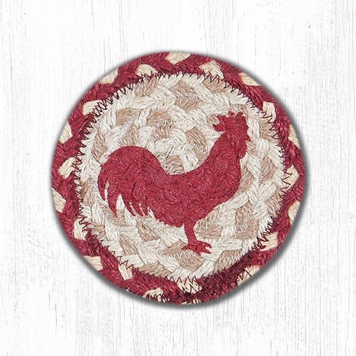 Red Rooster Printed Braided Coaster 5"x5" Set of 4