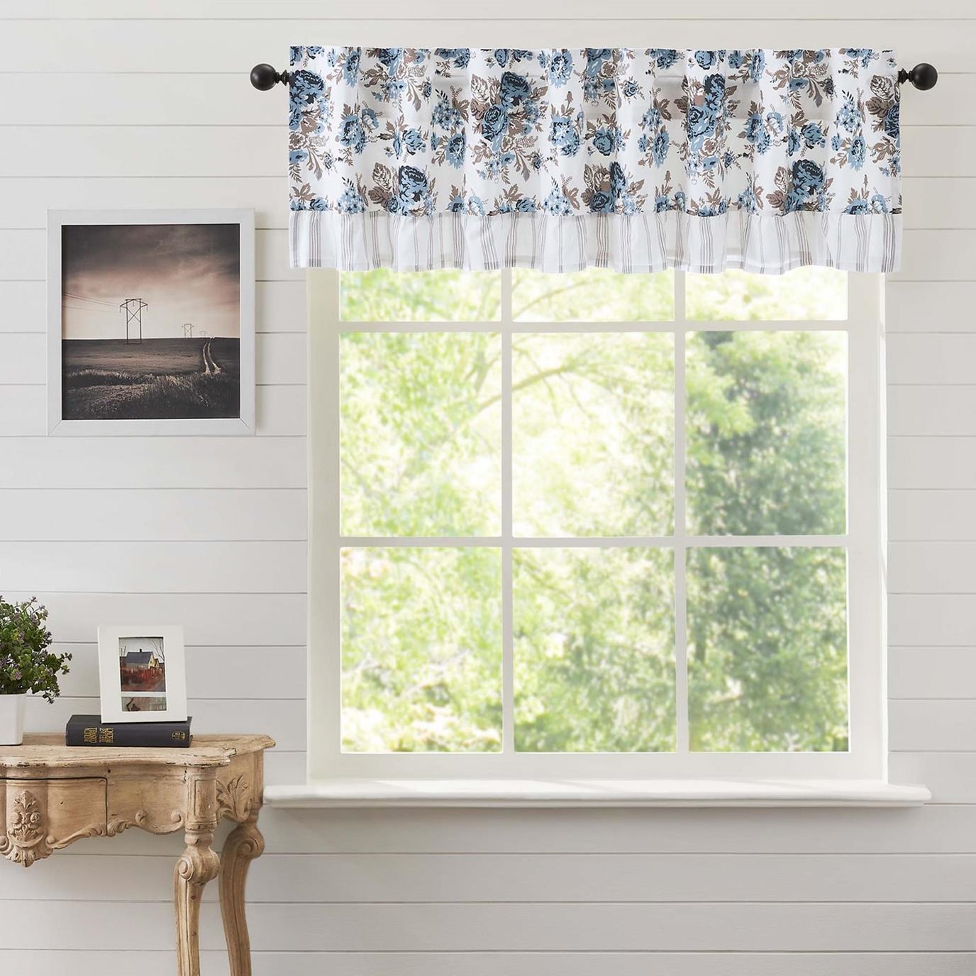 Annie Blue Floral Ruffled Valance 16x60 by April & Olive VHC Brands