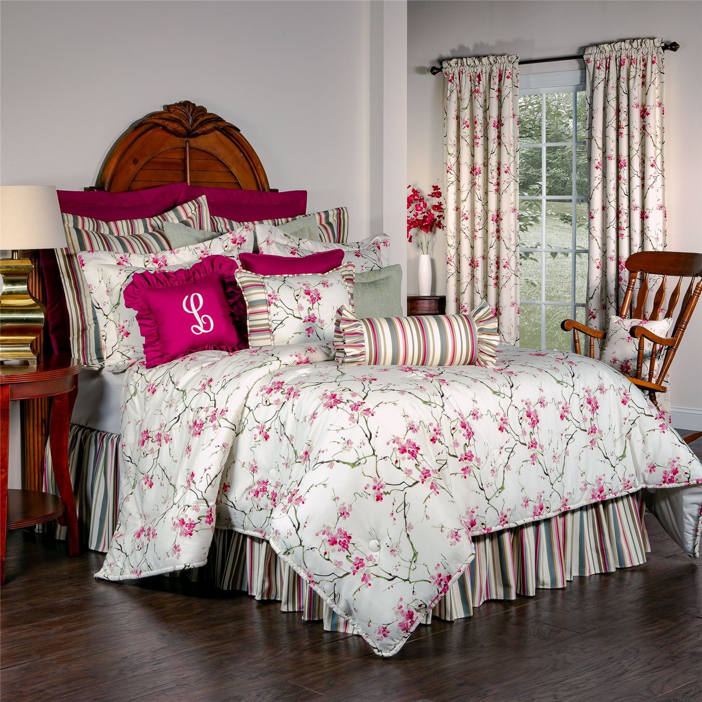 Cherry Blossom King Comforter Set  (18" drop)