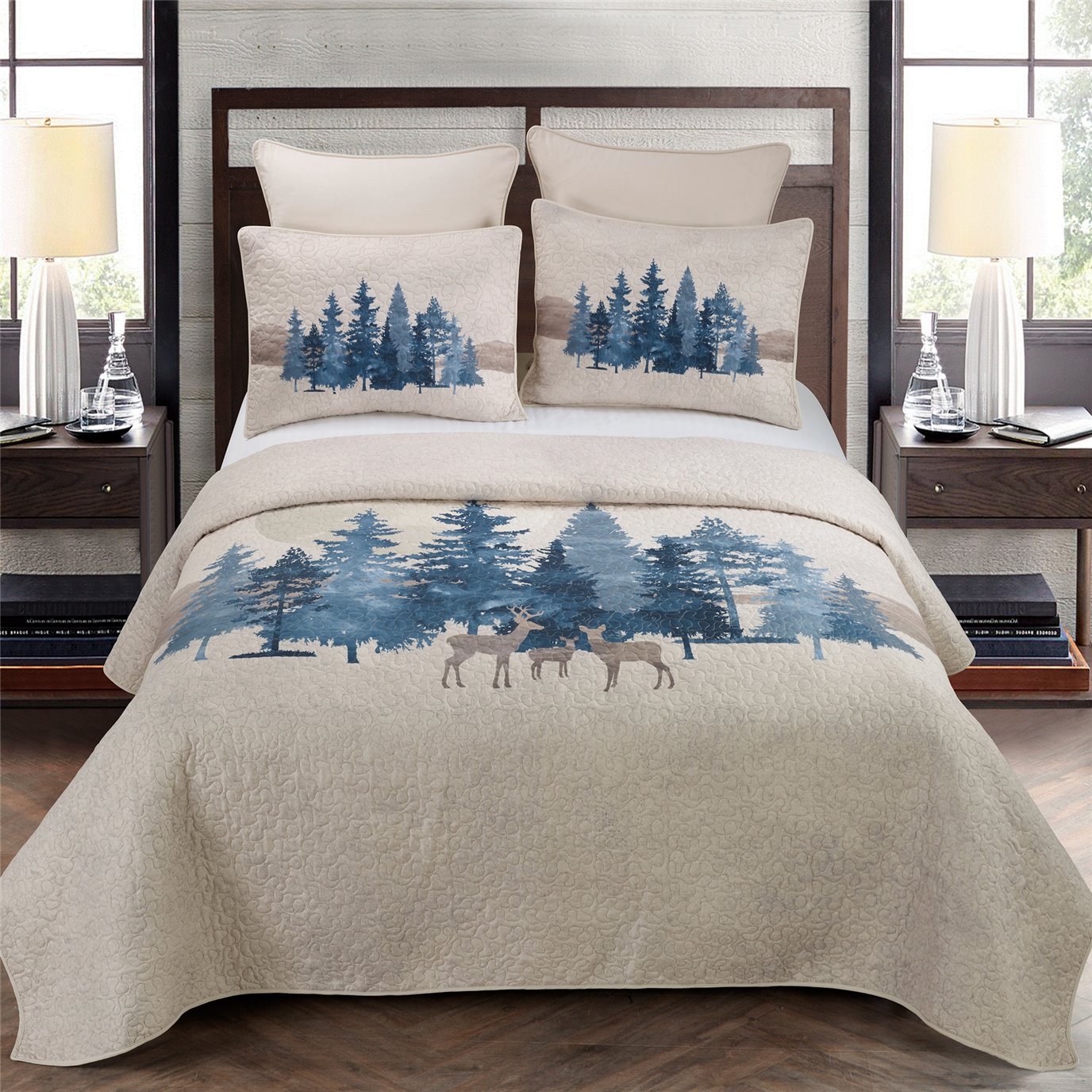 Watercolor Forest 3PC Twin Quilt Set