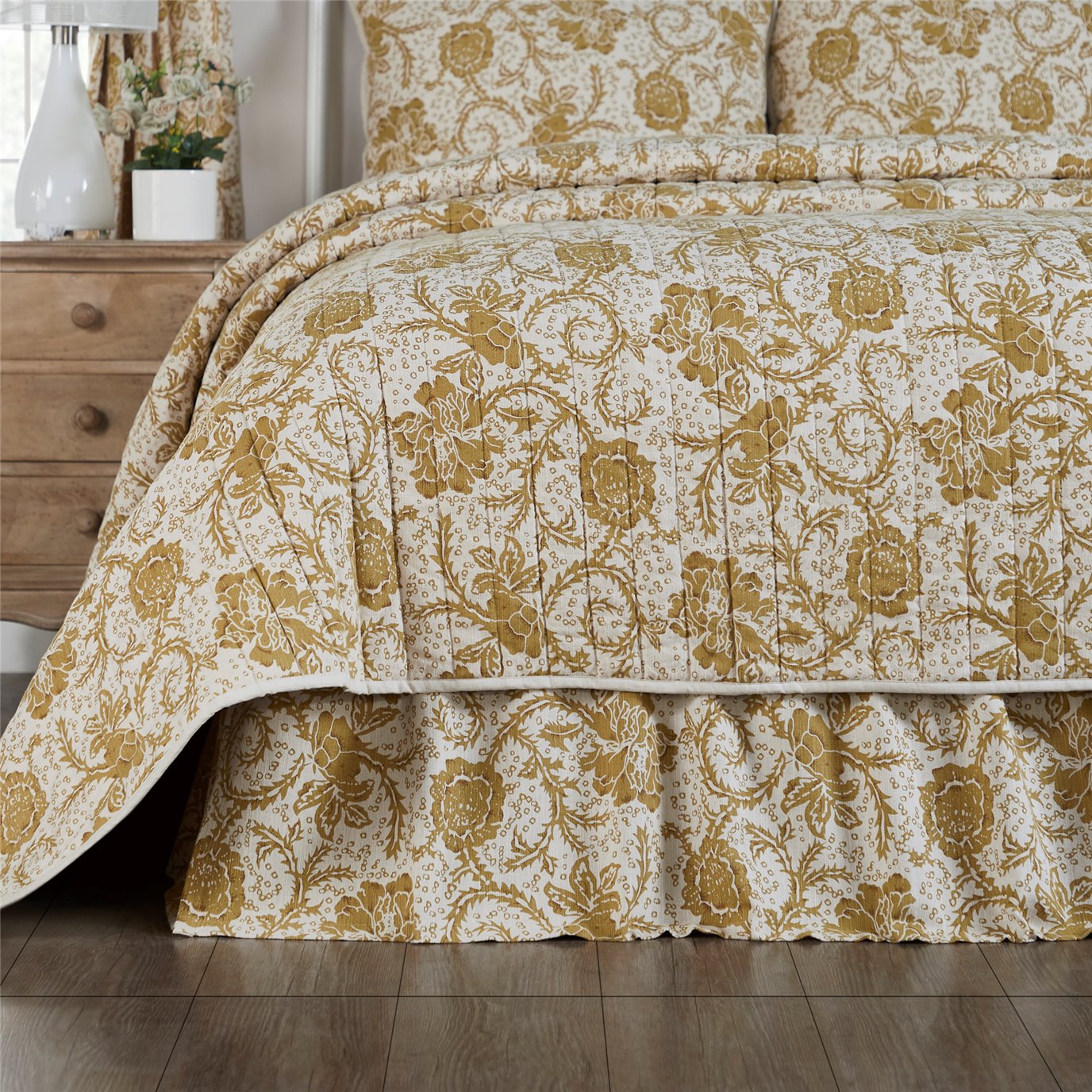 Dorset Gold Floral Queen Bed Skirt 60x80x16 by April & Olive VHC Brands