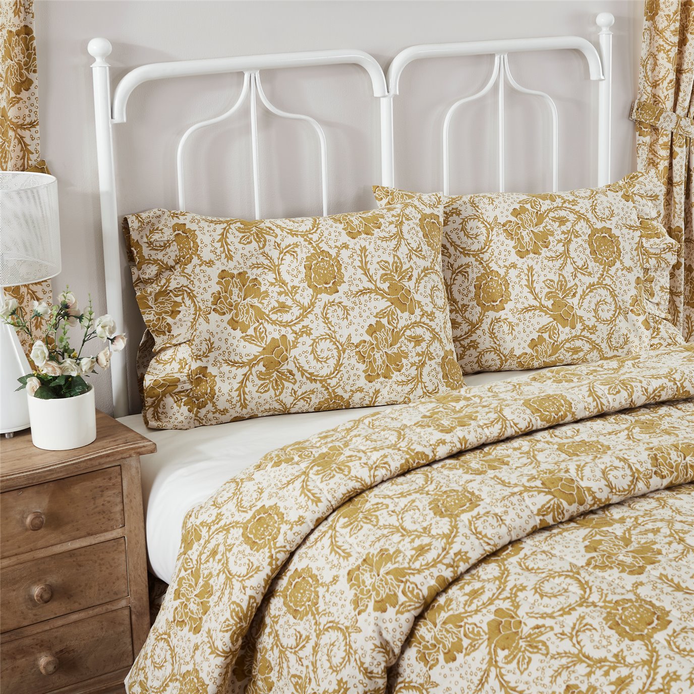 Dorset Gold Floral Ruffled Standard Pillow Case Set of 2 21x26+4