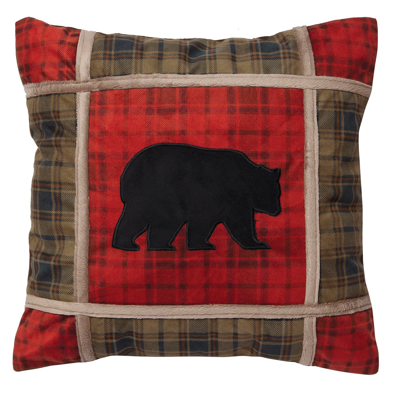 Red Plaid Bear Grid pillow