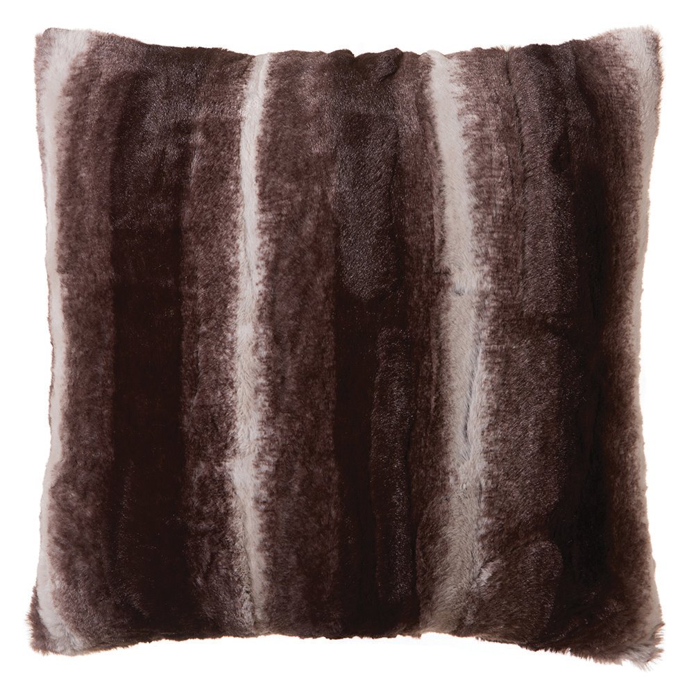 Faux Fur Throw Pillow 18"x18" With Insert, Mink Brown White Striped Plush