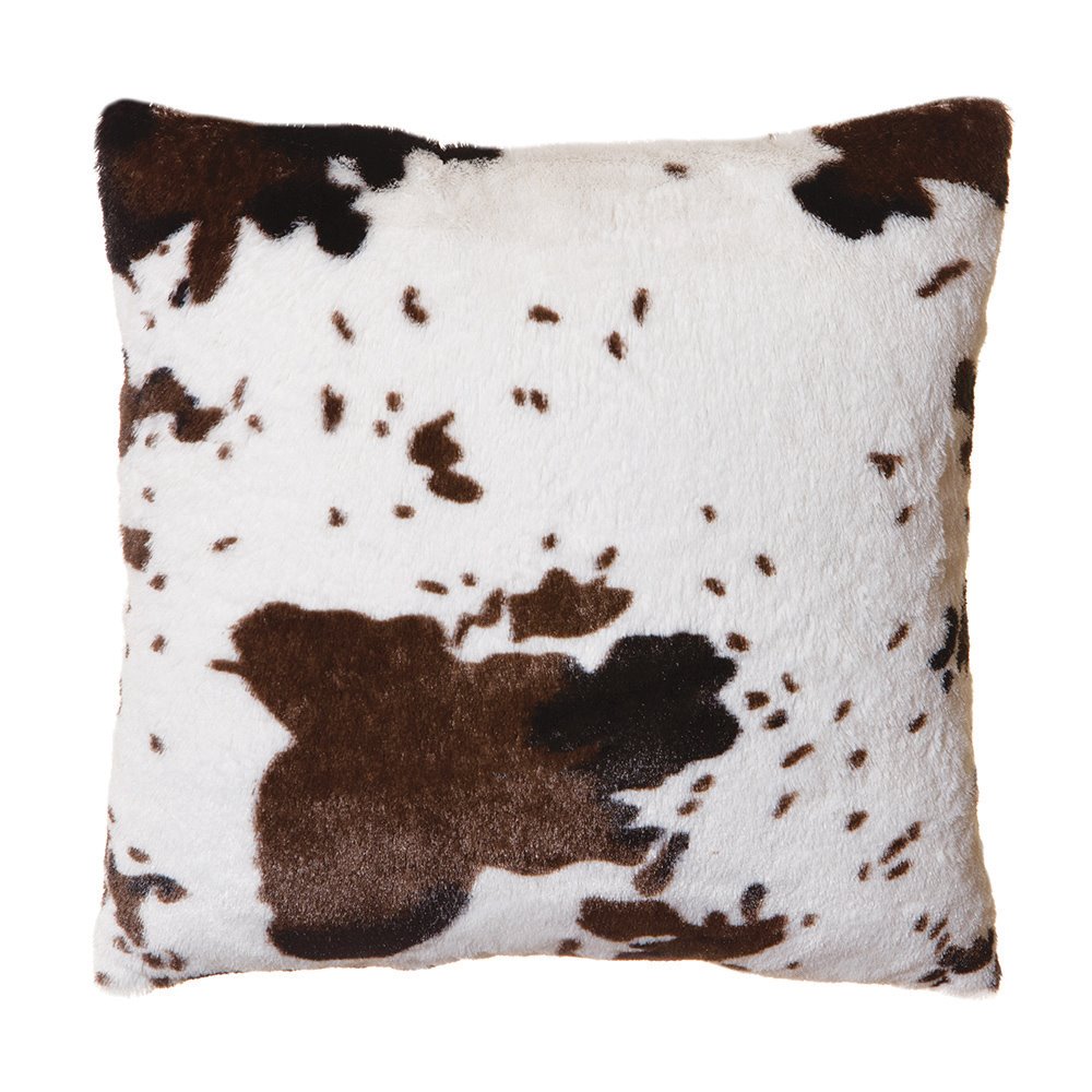 Faux Fur Cowhide Plush Throw Pillow 18"x18" With Insert