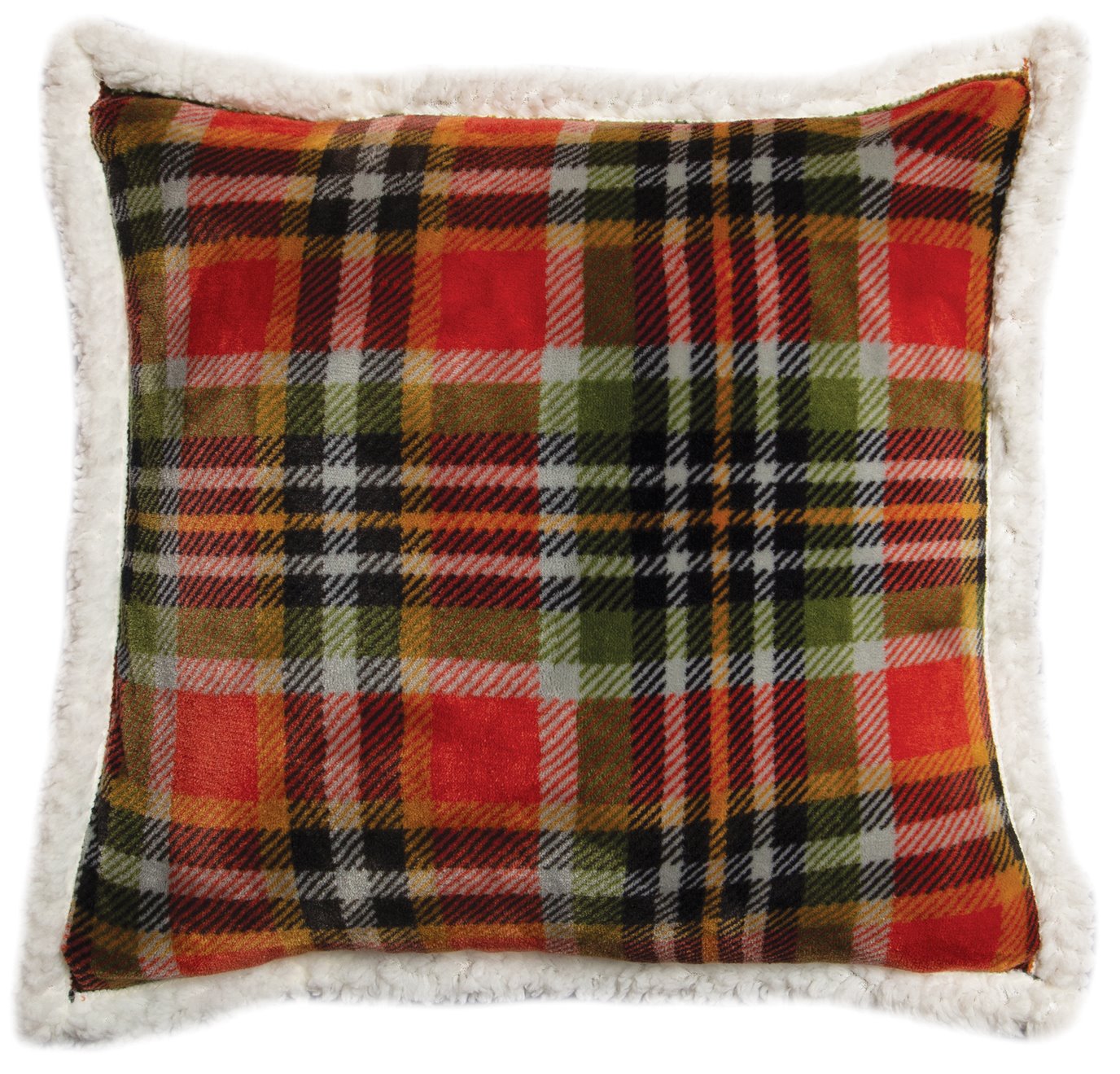 Rust and Sage Plaid Sherpa Throw Pillow (Insert Included) 18" x 18"