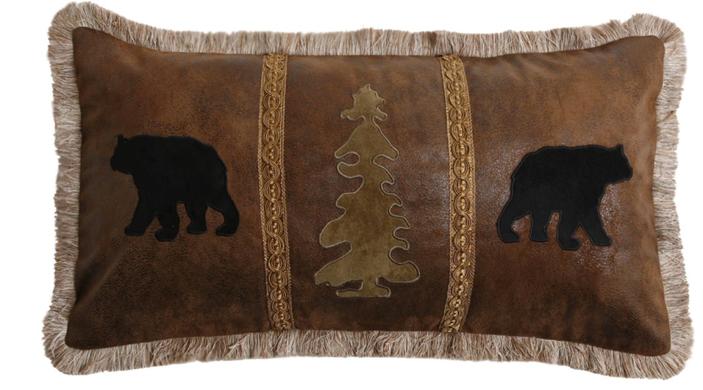 Carstens Bear/Tree/Bear Faux Leather Throw Pillow 18" x 18"
