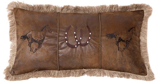 Carstens Running Horses Western Faux Leather Throw Pillow 14" x 26"