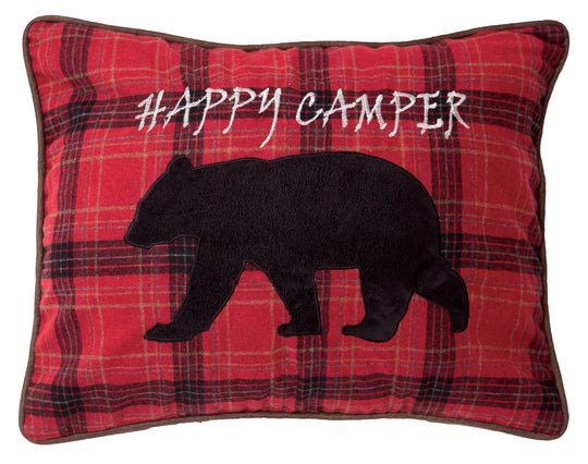 Carstens Happy Camper Bear Red Plaid Throw Pillow 16" x 20"