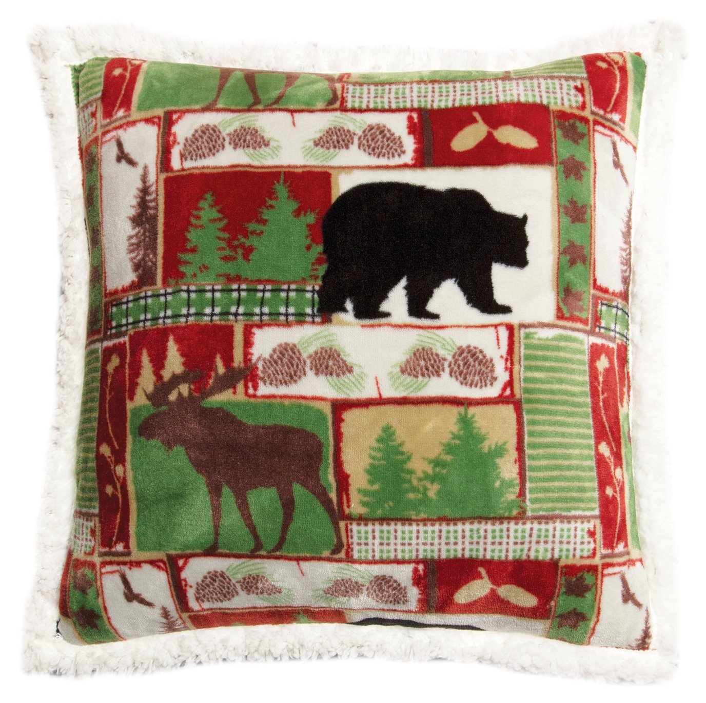 Vintage Holiday Rustic Cabin Sherpa Throw Pillow (Insert Included) 18" x 18"