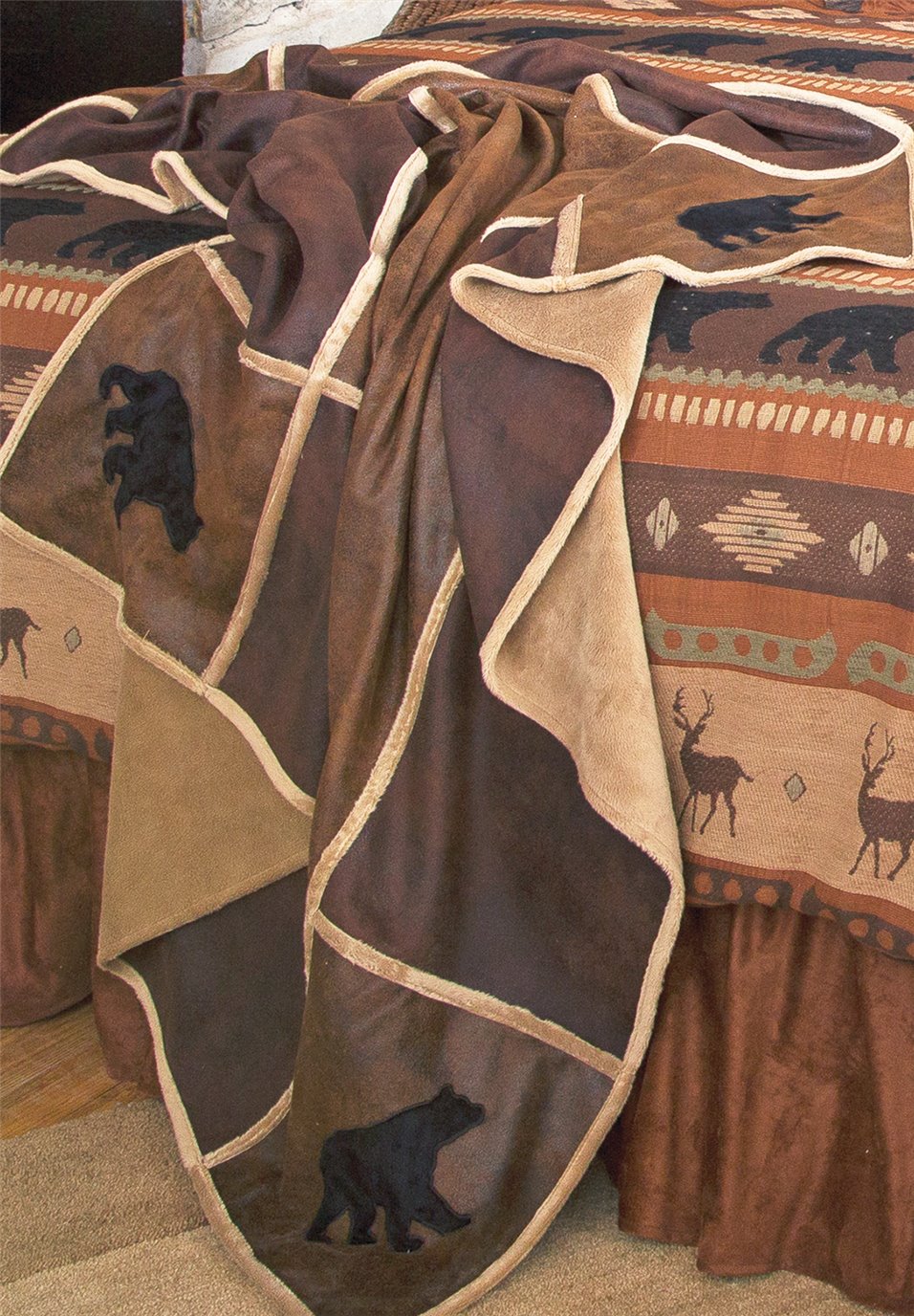 Carstens Rustic Cabin Black Bear Grid Throw Blanket
