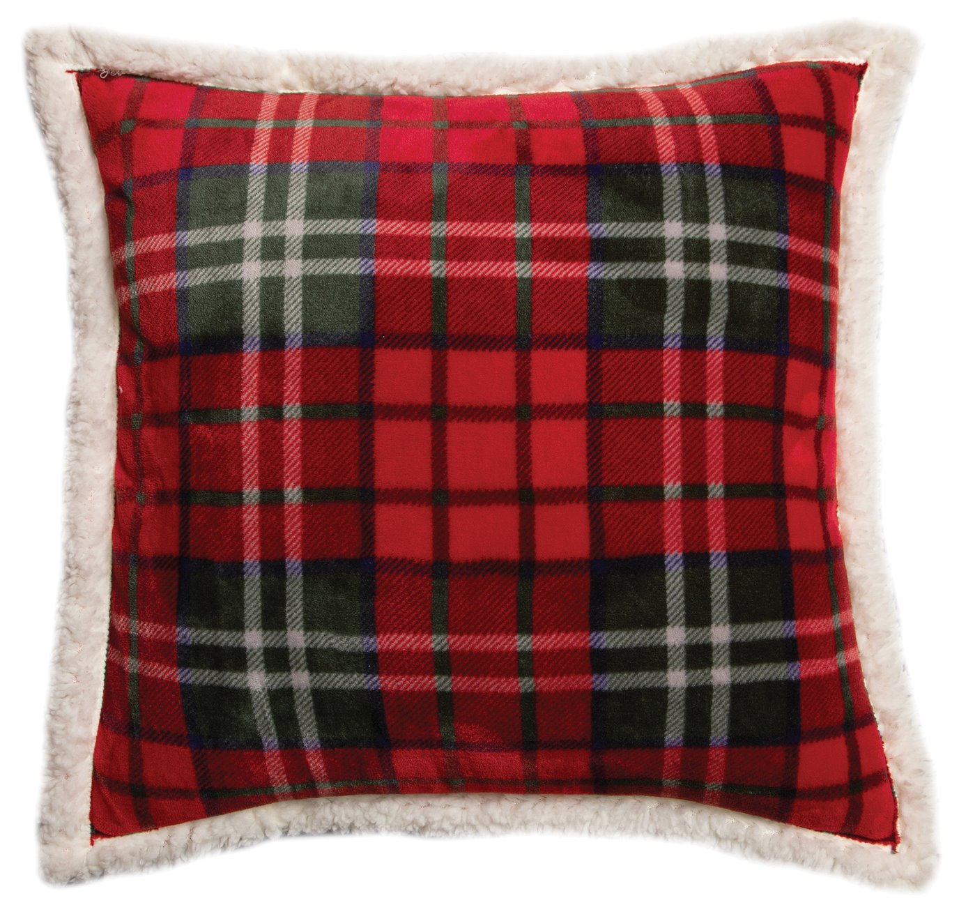 Holiday Red Plaid Sherpa Throw Pillow (Insert Included) 18" x 18"