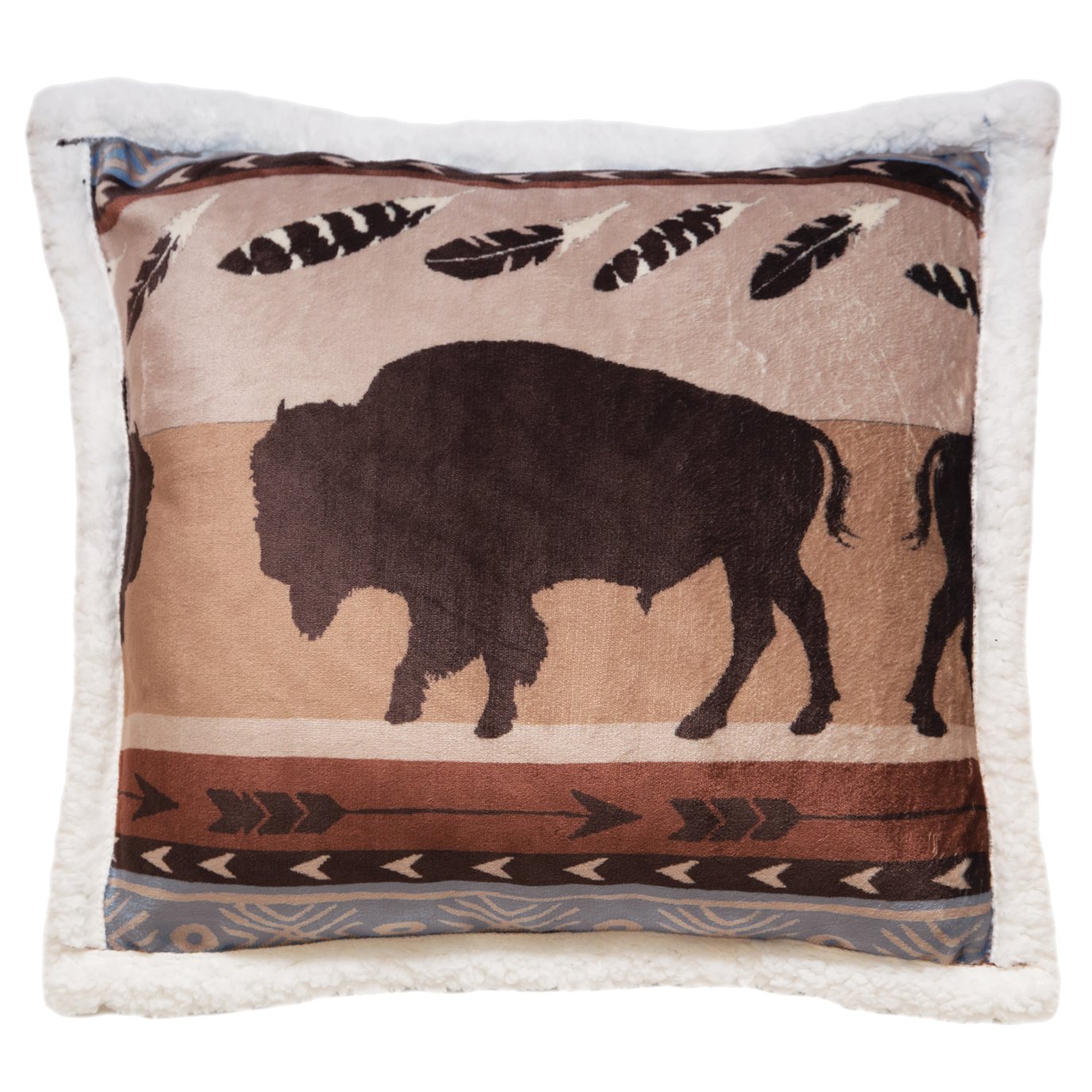 Carstens Wrangler Buffalo Southwestern Sherpa Fleece Throw Pillow 18x18