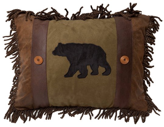 Olive Bear and Button Rustic Cabin Throw Pillow (Insert Included) 16" x 20"