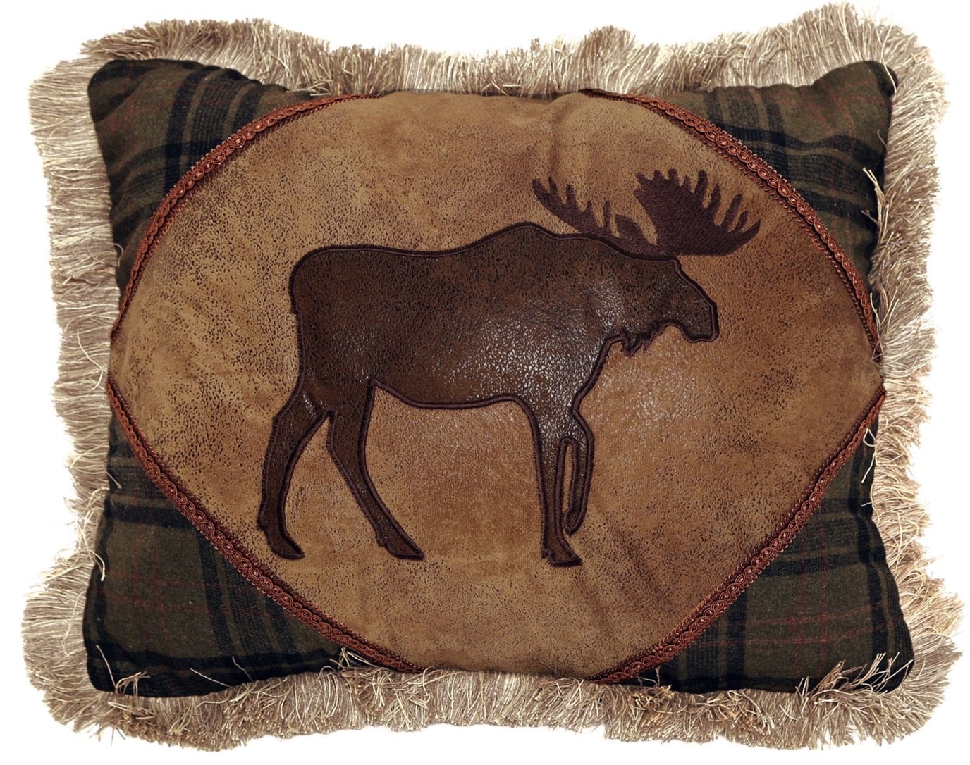 Carstens Moose Plaid Faux Leather Rustic Cabin Throw Pillow 16" x 20"