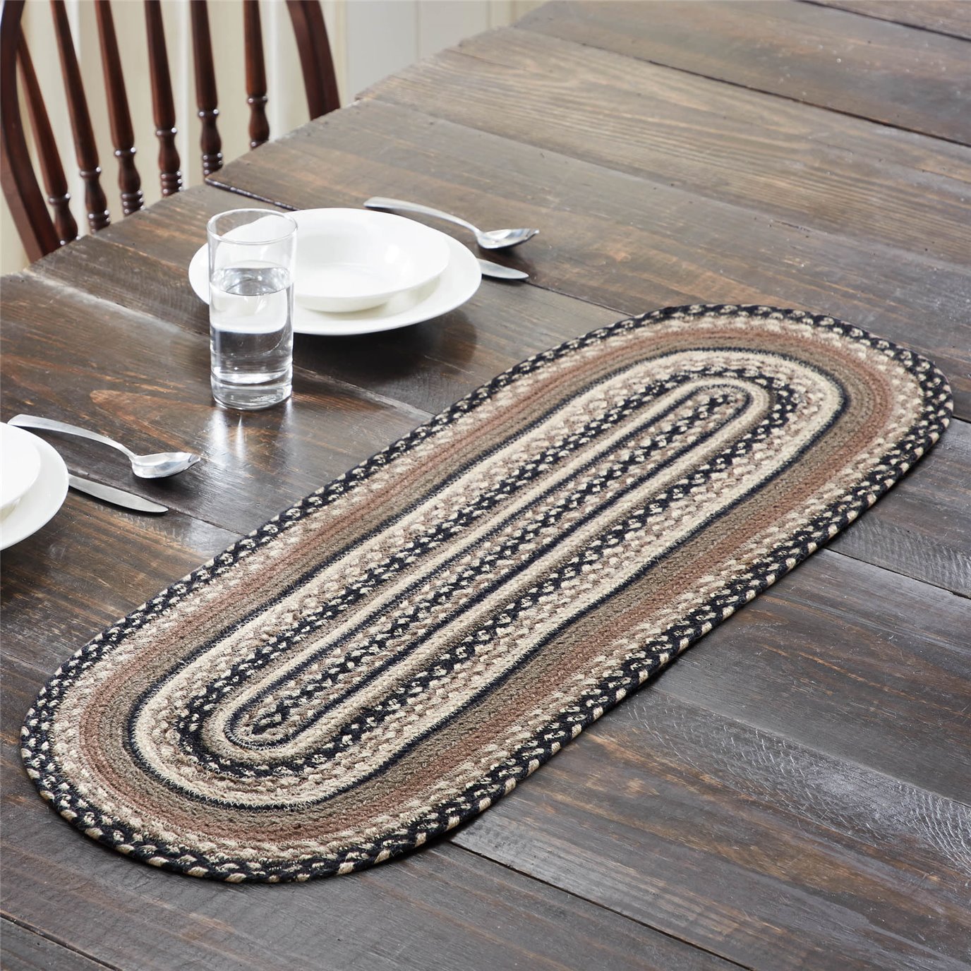Sawyer Mill Charcoal Creme Jute Oval Runner 13x36